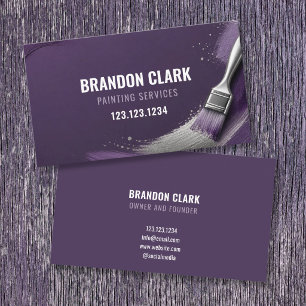 Carte De Visite Conception de brosse à balayer argent violet prune