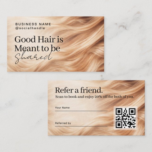Carte De Visite Conception de code QR de parrainage de cheveux élé (Devant / Derrière)