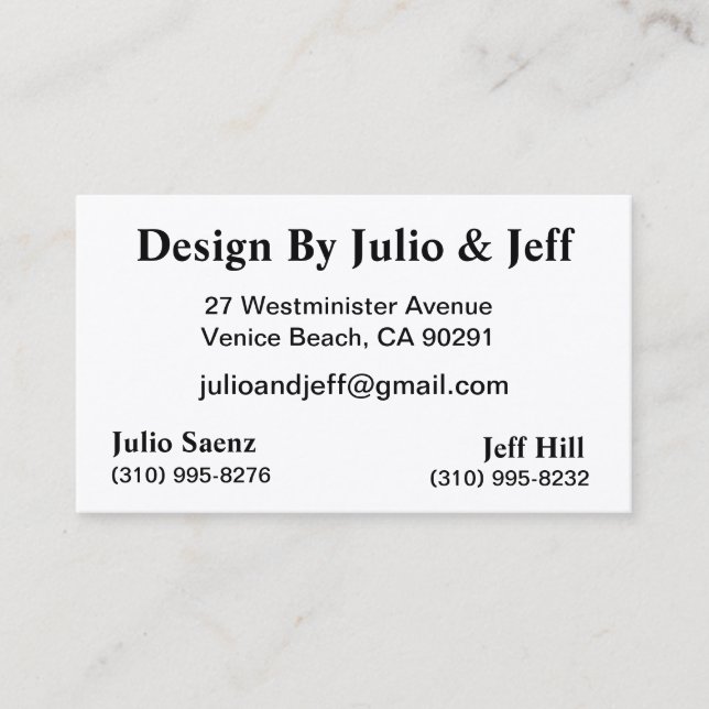 Carte De Visite Conception de Julio et de Jeff (Devant)