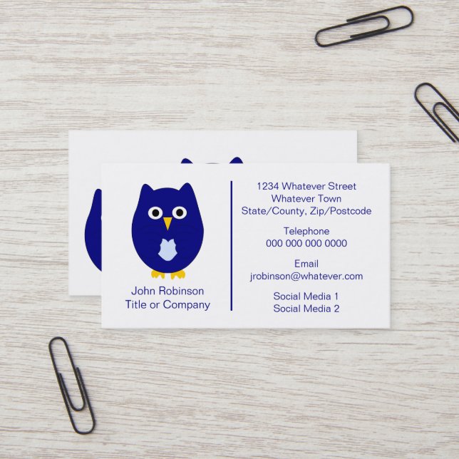 Carte De Visite Conception de la chouette bleue (Devant/Arrière en situation)