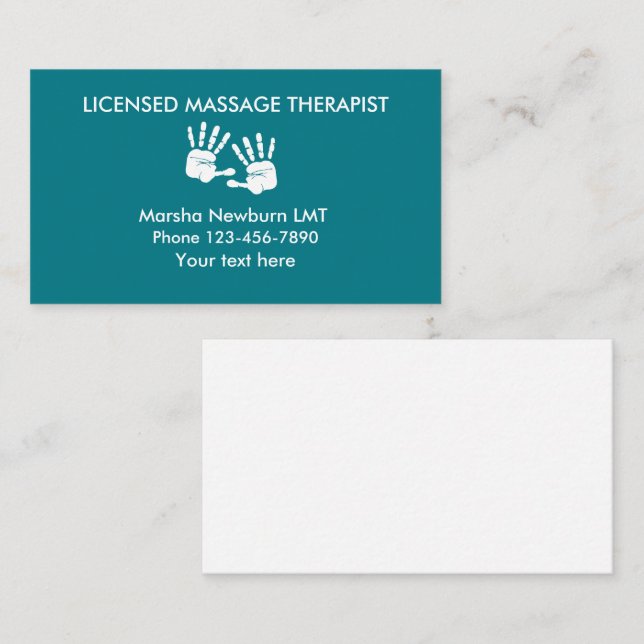 Carte De Visite Conception de mains de massage (Devant / Derrière)