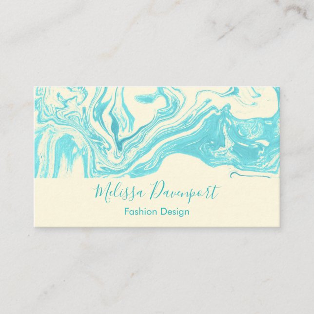 Carte De Visite Conception de marbre frais en turquoise et crème (Devant)