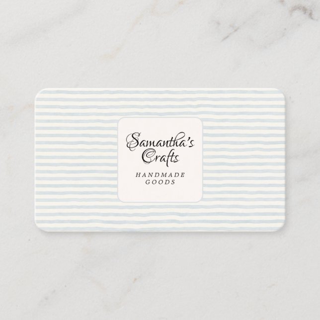 Carte De Visite Conception de marque artisanale à rayures bleues d (Devant)
