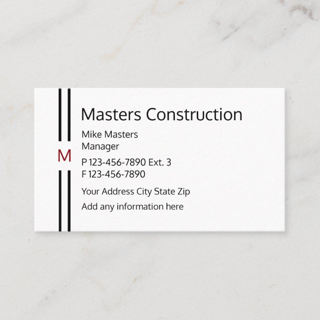 Carte De Visite Conception de monogramme moderne de construction (Devant)
