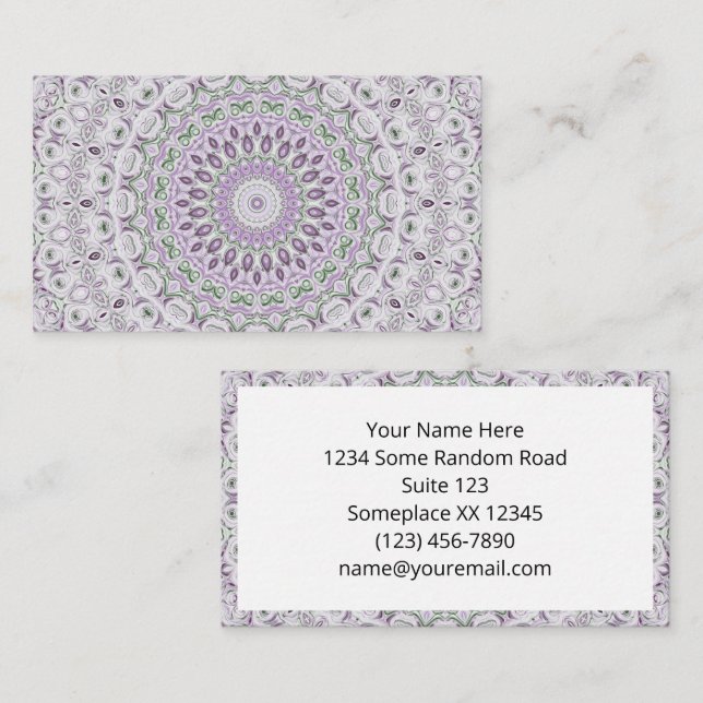 Carte De Visite Conception de motif mandala lavande et vert (Devant / Derrière)
