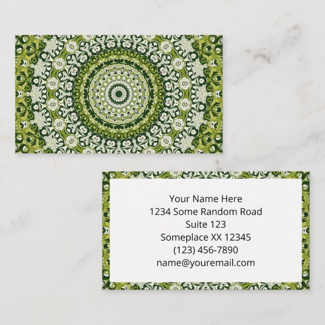 Carte De Visite Conception de motif mandala vert et blanc (Devant / Derrière)