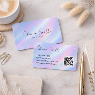 Carte De Visite Conception de nom de script holographique pastel é