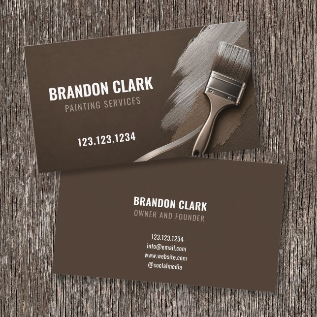 Carte De Visite Conception de pinceau à balayage argent marron esp (Créateur téléchargé)