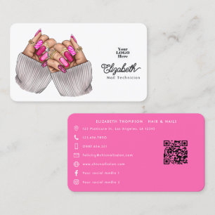 Carte De Visite Conception de salon de manucure chic rose chaud