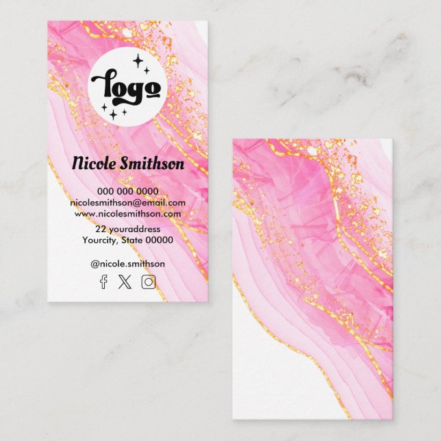 Carte De Visite conception de simulation de feuille à encre rose (Devant / Derrière)
