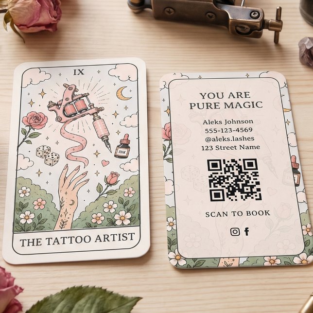 Carte De Visite Conception de tarot d'artiste de tatouage de rougi (Créateur téléchargé)