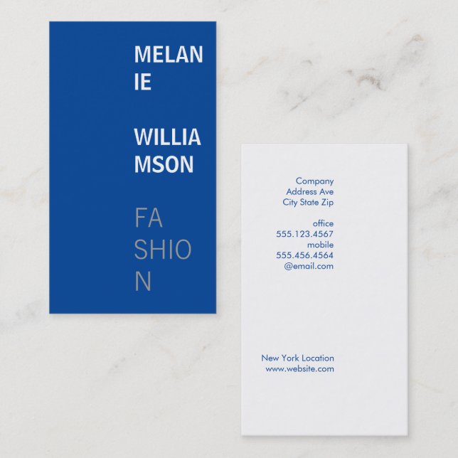 Carte De Visite Conception de texte moderne | Bleu (Devant / Derrière)