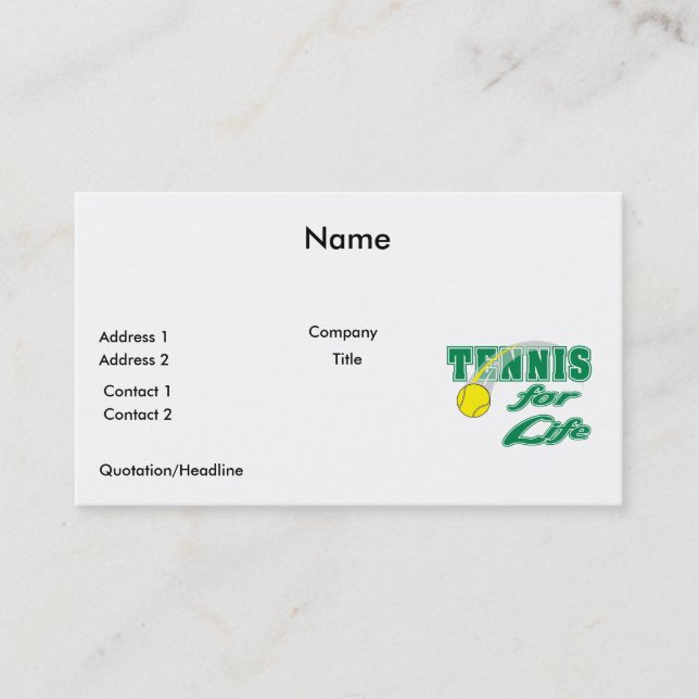 Carte De Visite conception de texte tennis pour la vie (Devant)