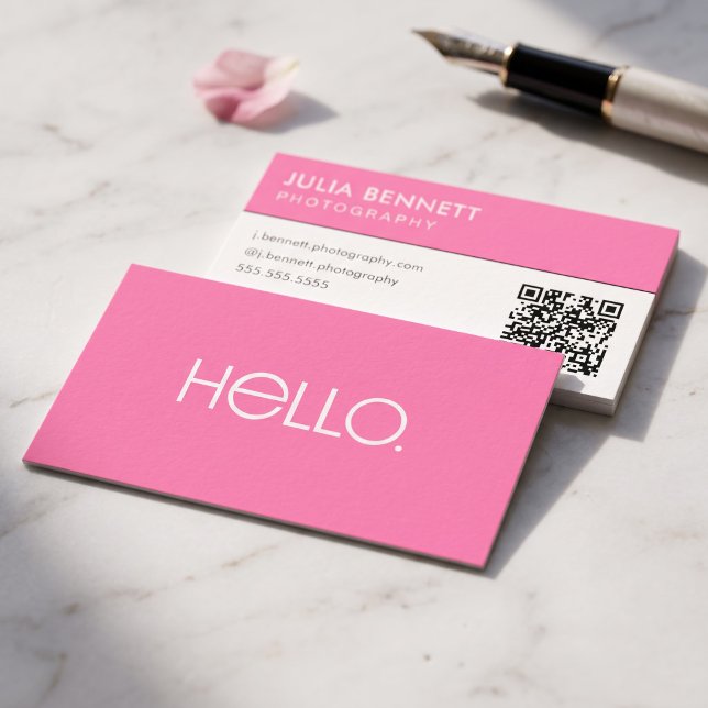 Carte De Visite Conception de typographie moderne « Bonjour » (Simulated business cards on table)
