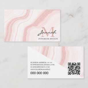 Carte De Visite Conception d'intérieur de code QR en marbre rose m
