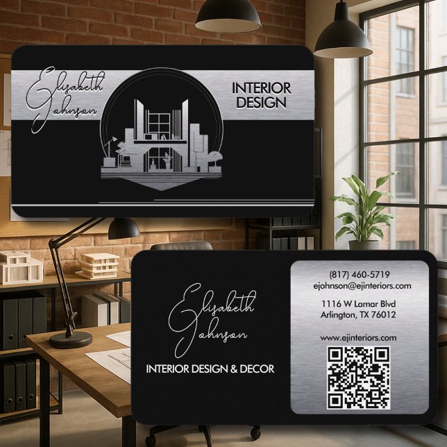 Carte De Visite Conception d'intérieur ou logo d'architecte noir e (Créateur téléchargé)