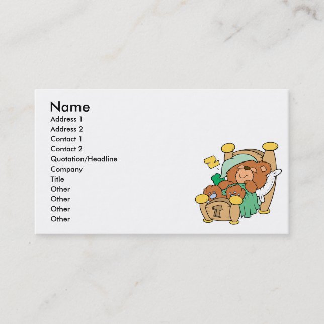 Carte De Visite conception d'ours en peluche endormi ridicule (Devant)