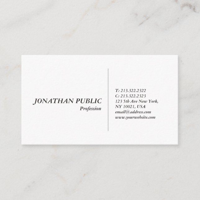 Carte De Visite Conception élégante blanche simple professionnelle (Devant)