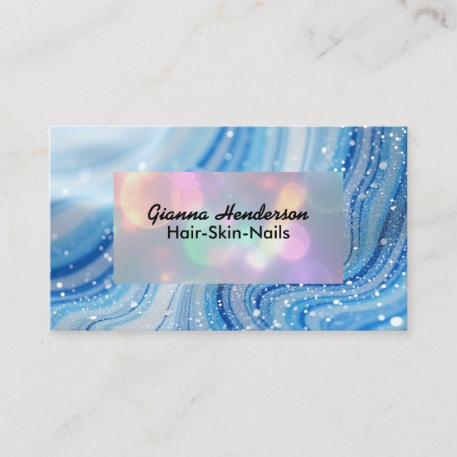 Carte De Visite Conception élégante et vagues bleues (Devant)
