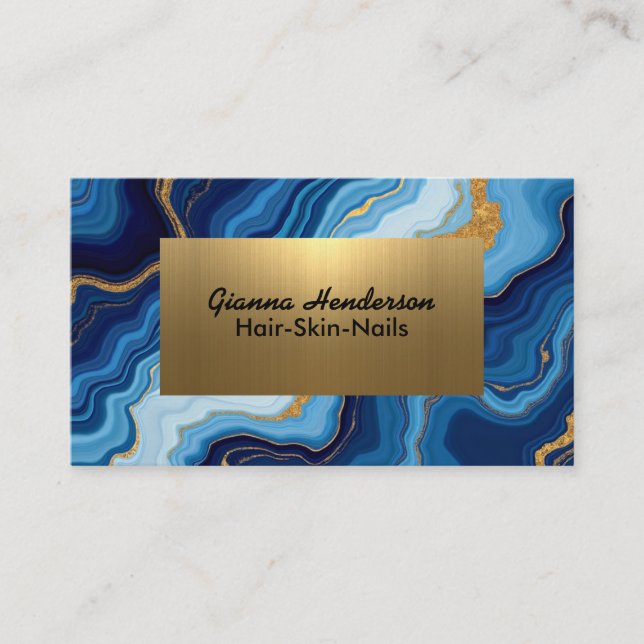 Carte De Visite Conception élégante et vagues bleues or (Devant)
