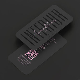 Carte De Visite Conception esthétique minimale rose noir intérieur