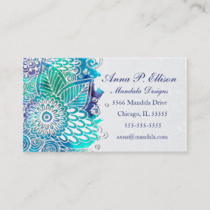 Carte De Visite Conception florale bleue et turquoise de mandala