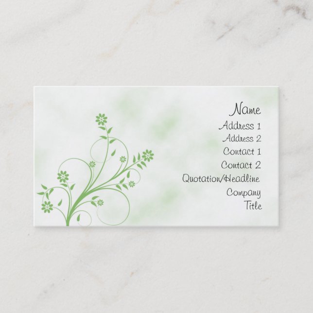 Carte De Visite Conception florale verte et blanche élégante (Devant)