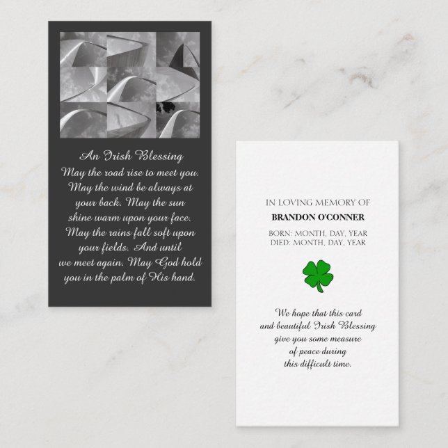Carte De Visite Conception Géométrique Irish Blessing Blanc Gris (Devant / Derrière)