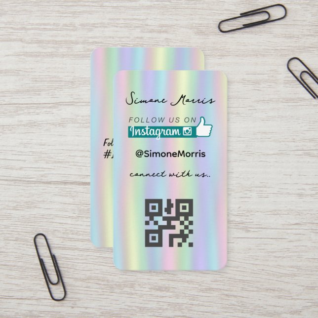 Carte De Visite Conception holographique - Médias sociaux QR Code  (Devant/Arrière en situation)