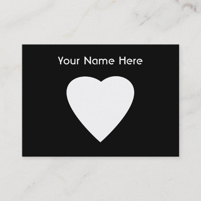 Carte De Visite Conception noire et blanche de coeur d'amour (Devant)