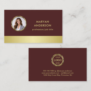 Carte De Visite Conception or or rouge foncé, logo ou photo dans u