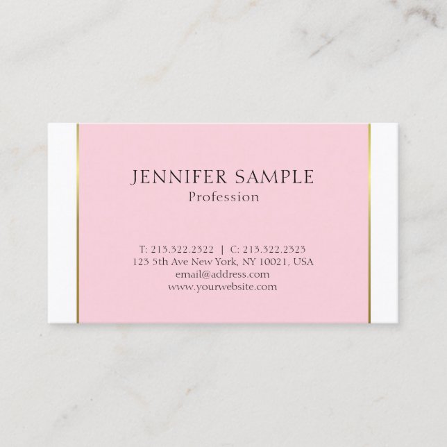Carte De Visite Conception Or Rose Moderne Élégante Simple Propre  (Devant)