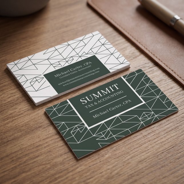Carte De Visite Conception professionnelle géométrique moderne (Simulated business cards on table)