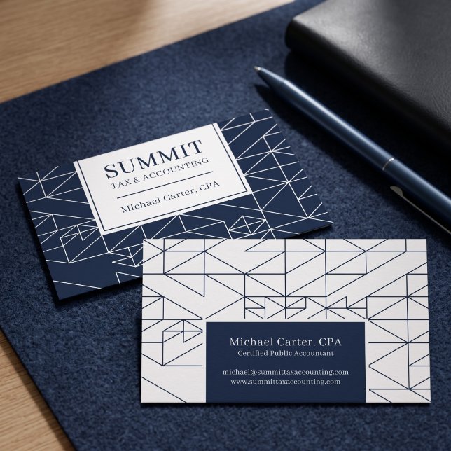 Carte De Visite Conception professionnelle géométrique moderne (Simulated business cards on table)