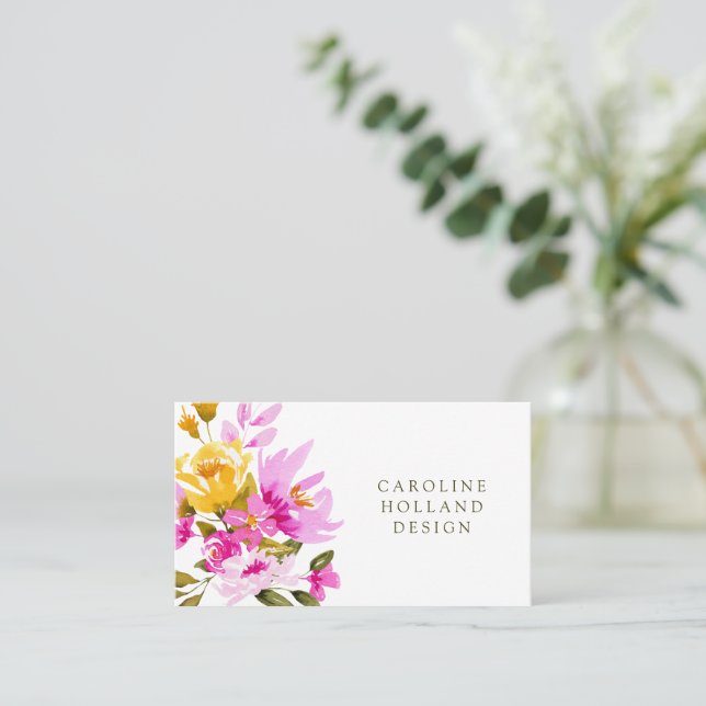 Carte De Visite Conception simple de fleurs florales aquarelles ja (Debout devant)