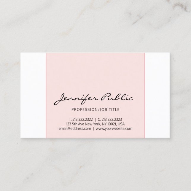 Carte De Visite Conception simple moderne créative rose et blanche (Devant)