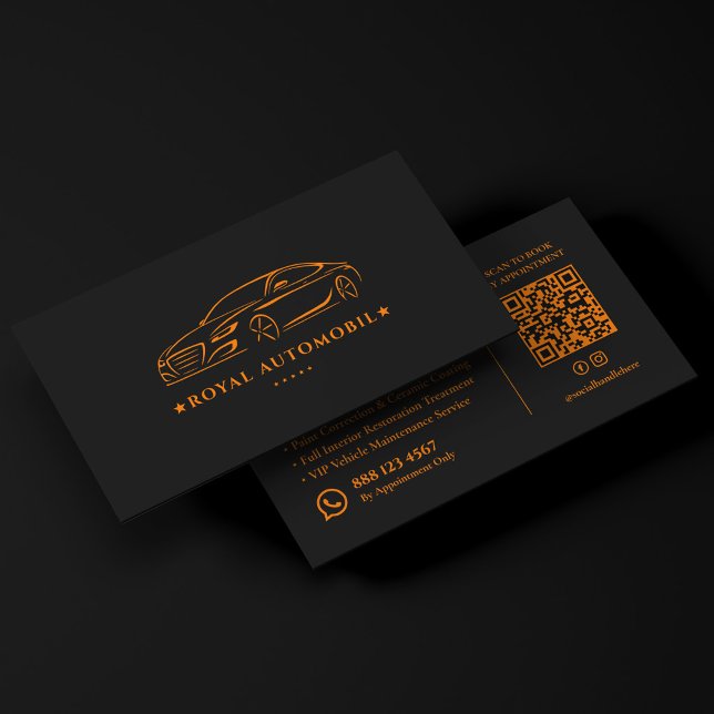 Carte De Visite Concessionnaire de voitures de luxe Service de det (Luxury Car Dealer Detailing Service Orange Black Business Card
)