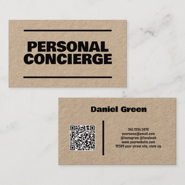 Carte De Visite Concierge personnel QR Kraft (Devant / Derrière)
