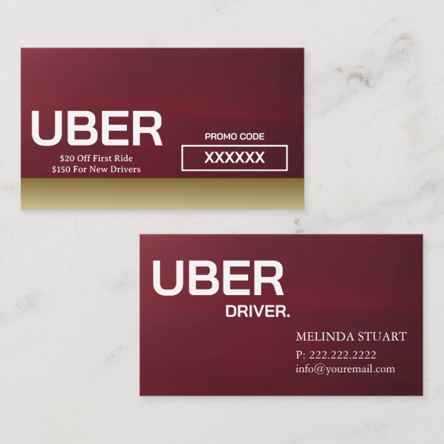 Carte De Visite Conducteur Uber Moderne Bordure Dorée Parrainage (Devant / Derrière)