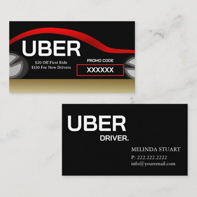 Carte De Visite Conducteur Uber Référence Moderne Bordure Dorée (Devant / Derrière)