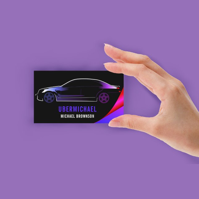Carte De Visite Conducteur Voiture métallique Noir violet neon Aut (Driver Metallic Car Black purple neon Auto Business Card)