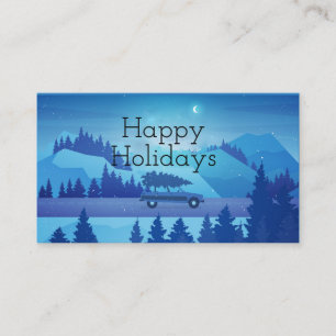 Carte De Visite Conduire sur la route avec un arbre de Noël     