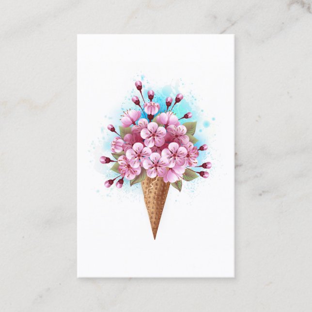 Carte De Visite Cône rose Sakura crème glacée gaufre (Devant)