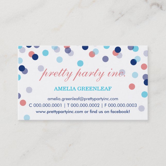 CARTE DE VISITE :: confetti chic marine aqua coral (Devant)