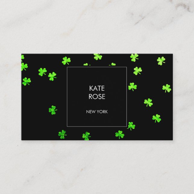 Carte De Visite Confetti de trèfle vert Vip de glam noir (Devant)