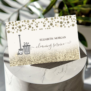 Carte De Visite Confetti doré élégant femme de ménage nettoyage pa