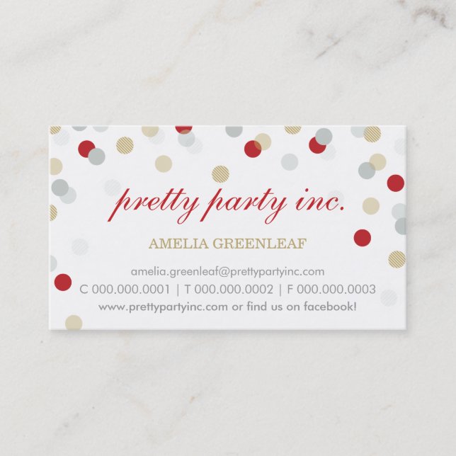 CARTE DE VISITE :: confetti élégant or d'argent ro (Devant)