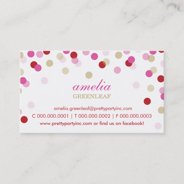 CARTE DE VISITE :: confetti élégant rouge or rose (Devant)