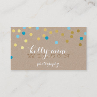 Carte De Visite CONFETTI GLAMOROUS mignon or turquoise kraft bleu