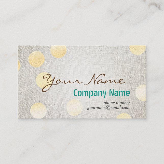 Carte De Visite Confetti Gold Polka Dot Circle Linen Textur (Devant)